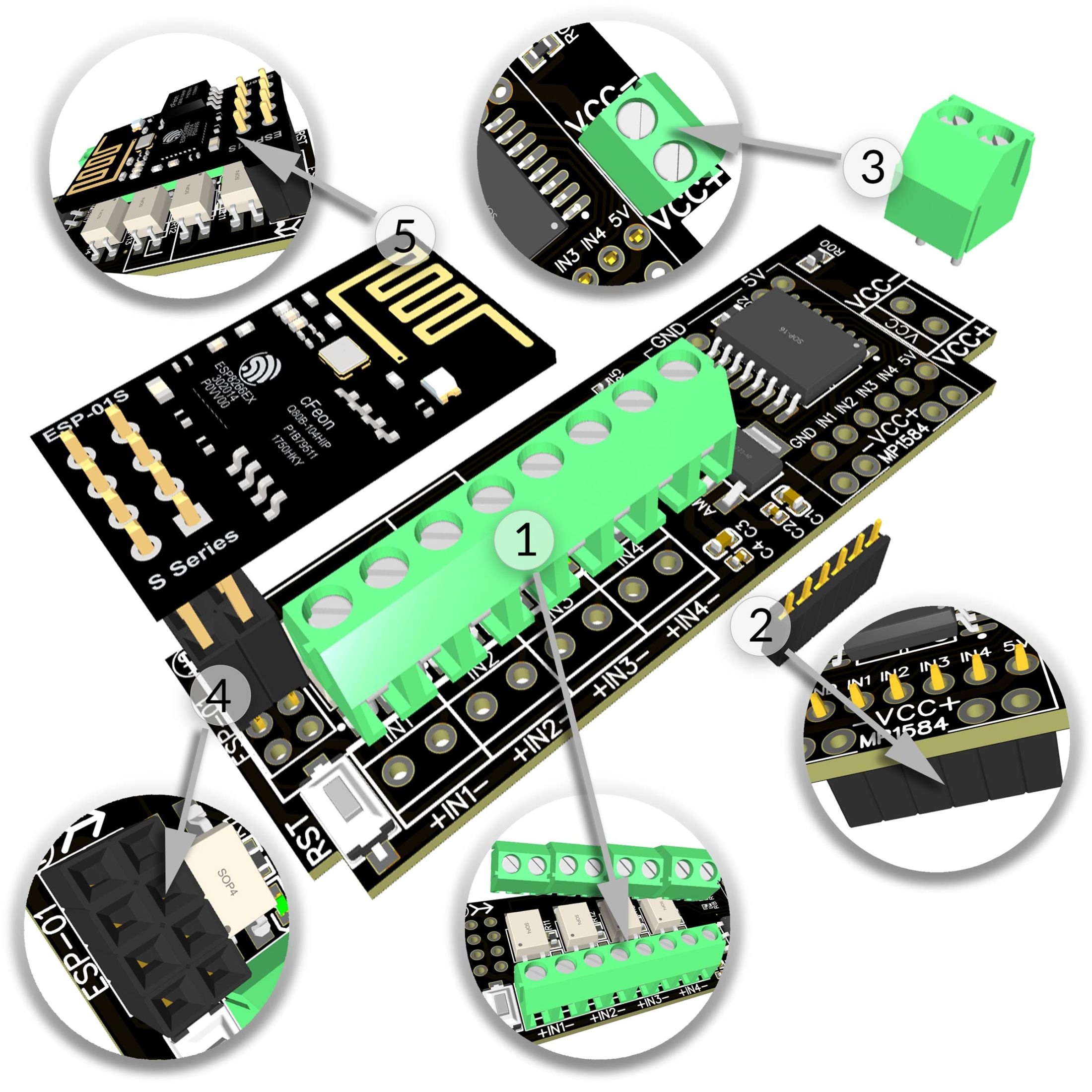 ESP8266 4 Kanal PRO Relais Modul Bausatz